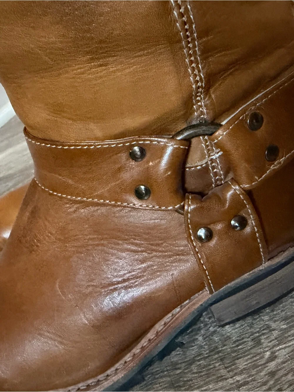 FREEBIRD by Steven Wagner Cognac Leather Tall Harness Boots Sz 10